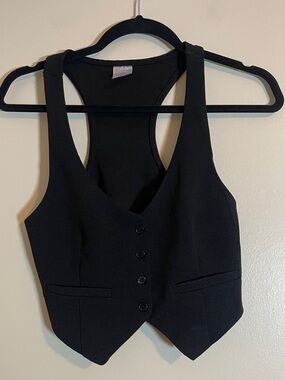 No Boundaries Vest Juniors Small Black Button-Front Cropped Chic Dark Academia